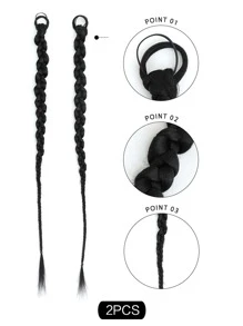 2pcs Long Braided Ponytail Synthetic Hair Extension - Black - View 3