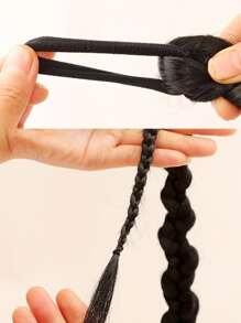 2pcs Long Braided Ponytail Synthetic Hair Extension - Black - View 7