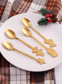 4pcs Christmas Gift Gingerbread Man & Star Decor Random Spoon,Kitchen,Christmas Gift