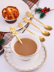 4pcs Christmas Gift Gingerbread Man & Star Decor Random Spoon,Kitchen,Christmas Gift