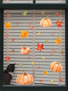 1set Halloween Decorative Stickers For Windows, Including 2 Sheets Of Pumpkin Pine Cone Maple Leaf Stickers Home Decor Room Decor