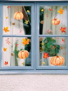 1set Halloween Decorative Stickers For Windows, Including 2 Sheets Of Pumpkin Pine Cone Maple Leaf Stickers Home Decor Room Decor