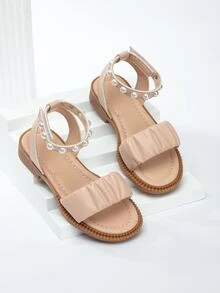 女孩人造珍珠裝飾踝帶涼鞋 - 杏色 - 查看 4