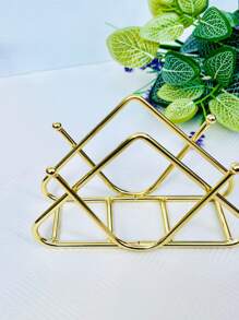1pc Solid Color Napkin Holder - Gold - View 3
