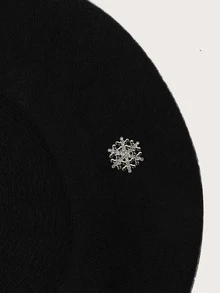 水鑽和雪花裝飾貝雷帽 - 黑色 - 查看 2