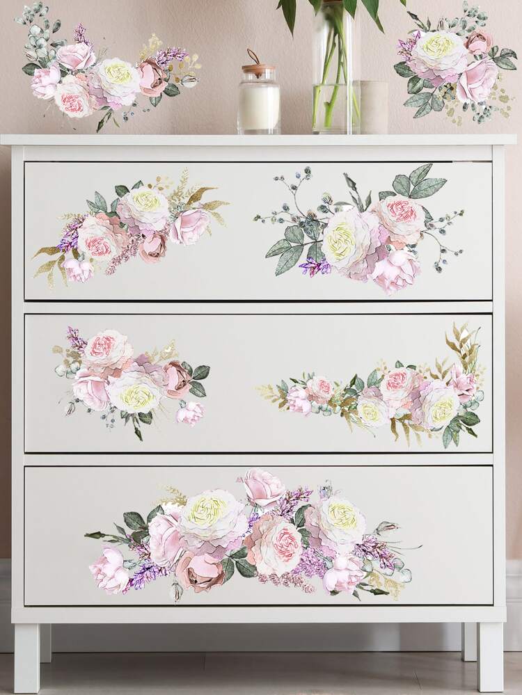 1set Flower Pattern Wall Sticker, Stickers, Wall Decal, Vinyl Decal For Home Decorations, Spring Decoration Items Refresh Your Home, Rama Decoration Stickers Gifts Birthday Graduation