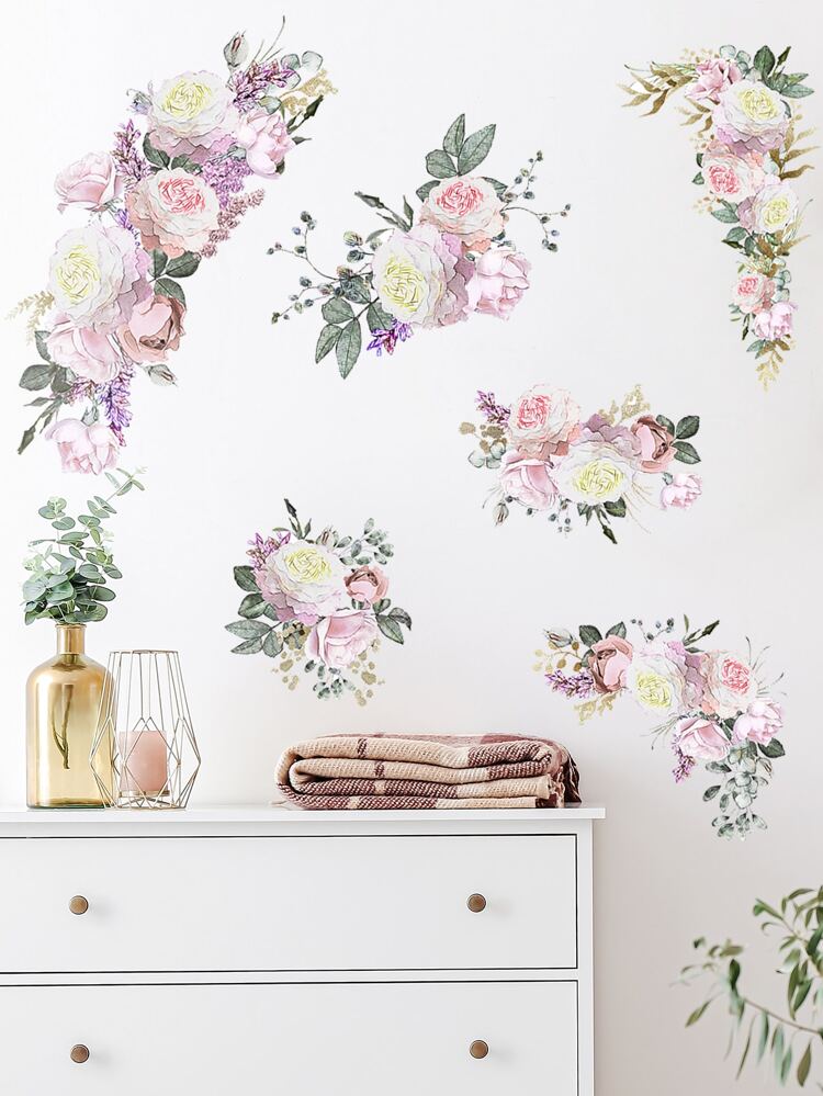 1set Flower Pattern Wall Sticker, Stickers, Wall Decal, Vinyl Decal For Home Decorations, Spring Decoration Items Refresh Your Home, Rama Decoration Stickers Gifts Birthday Graduation