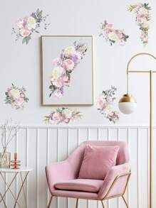1set Flower Pattern Wall Sticker, Stickers, Wall Decal, Vinyl Decal For Home Decorations, Spring Decoration Items Refresh Your Home, Rama Decoration Stickers Gifts Birthday Graduation - Multicolor - View 4