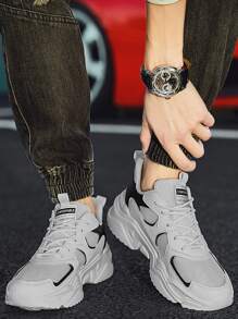 男士雙色字母貼飾前綁帶老爹鞋