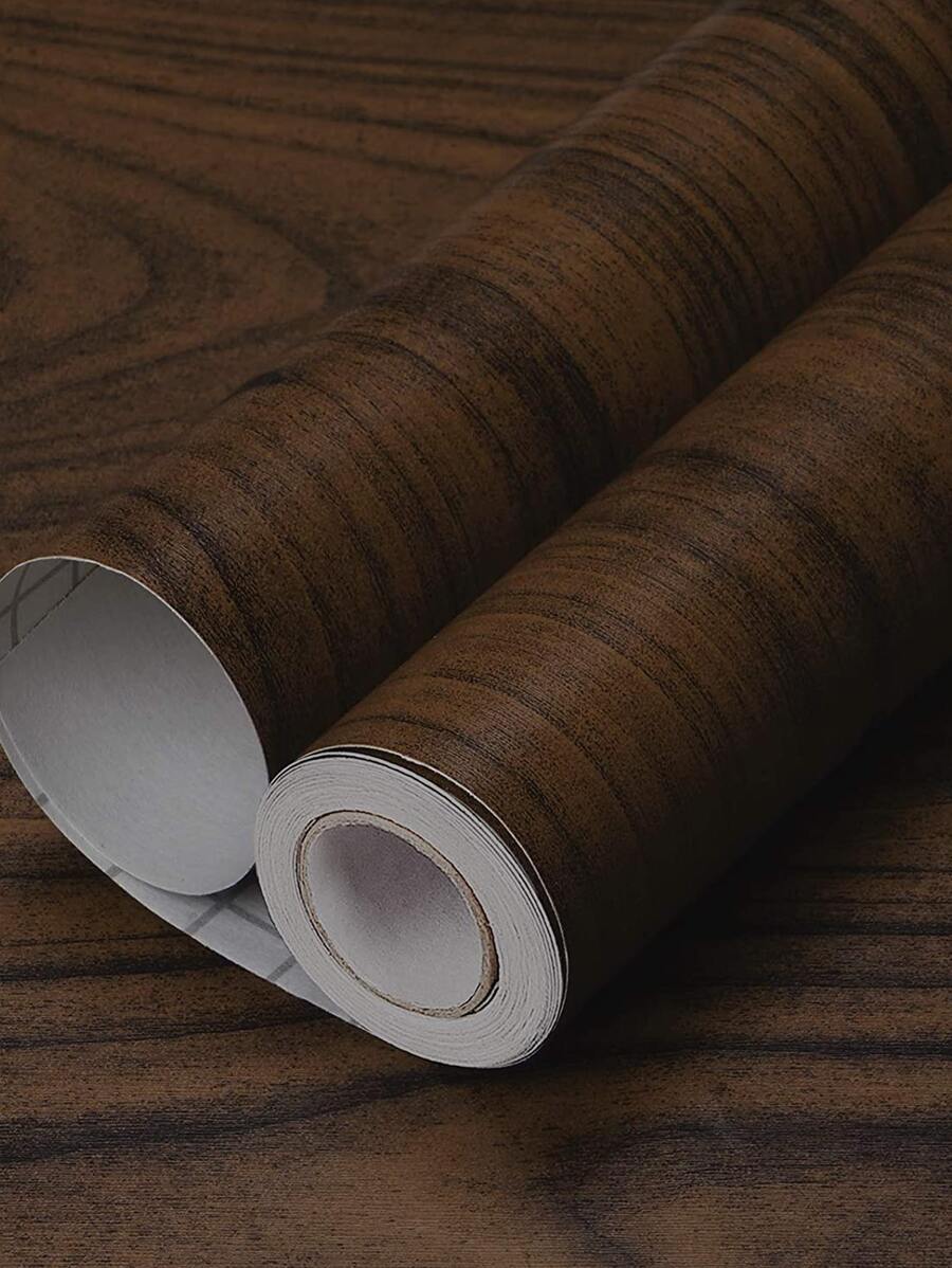 1pc Wooden Pattern Wall Paper, Boho PVC Wall Adhesive Roll For Home Decoration - Coffee Brown - View 1