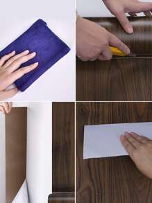 1pc Wooden Pattern Wall Paper, Boho PVC Wall Adhesive Roll For Home Decoration - Coffee Brown - View 6