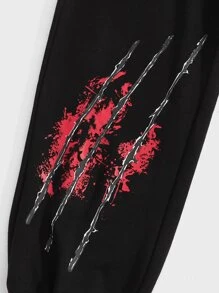 ROMWE MEN WB Horror | ROMWE Guys Letter Graphic Sweatpants - Black - View 7