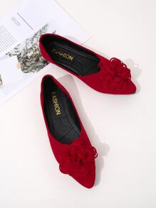 Floral Appliques Ballet Flats - Red - View 2