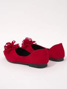 Floral Appliques Ballet Flats - Red - View 3