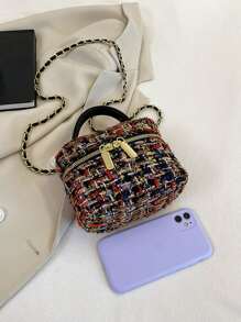 Lightweight,Business Casual Lightweight, Portable Casual, Fashion Mini Plaid Pattern Tweed Bucket Bag For Girls, Women, College Students, Rookies & White-collar Workers For Fall, Winter Essential, For Work, Office, Commute, College, For Autumn & Winter, Outdoors For Teen Girls Women College Students,Rookies & White-collar Workers Perfect for Office,College,Work ,Business,Commute,Outdoors, Travel, Outings