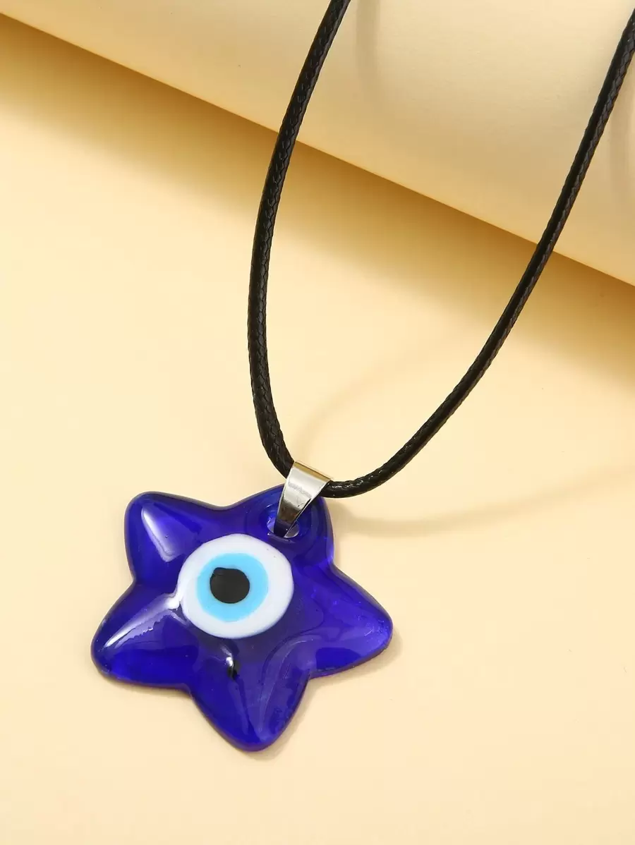 邪惡之眼細節星形墜飾項鍊 - 寶藍色 - 查看 1