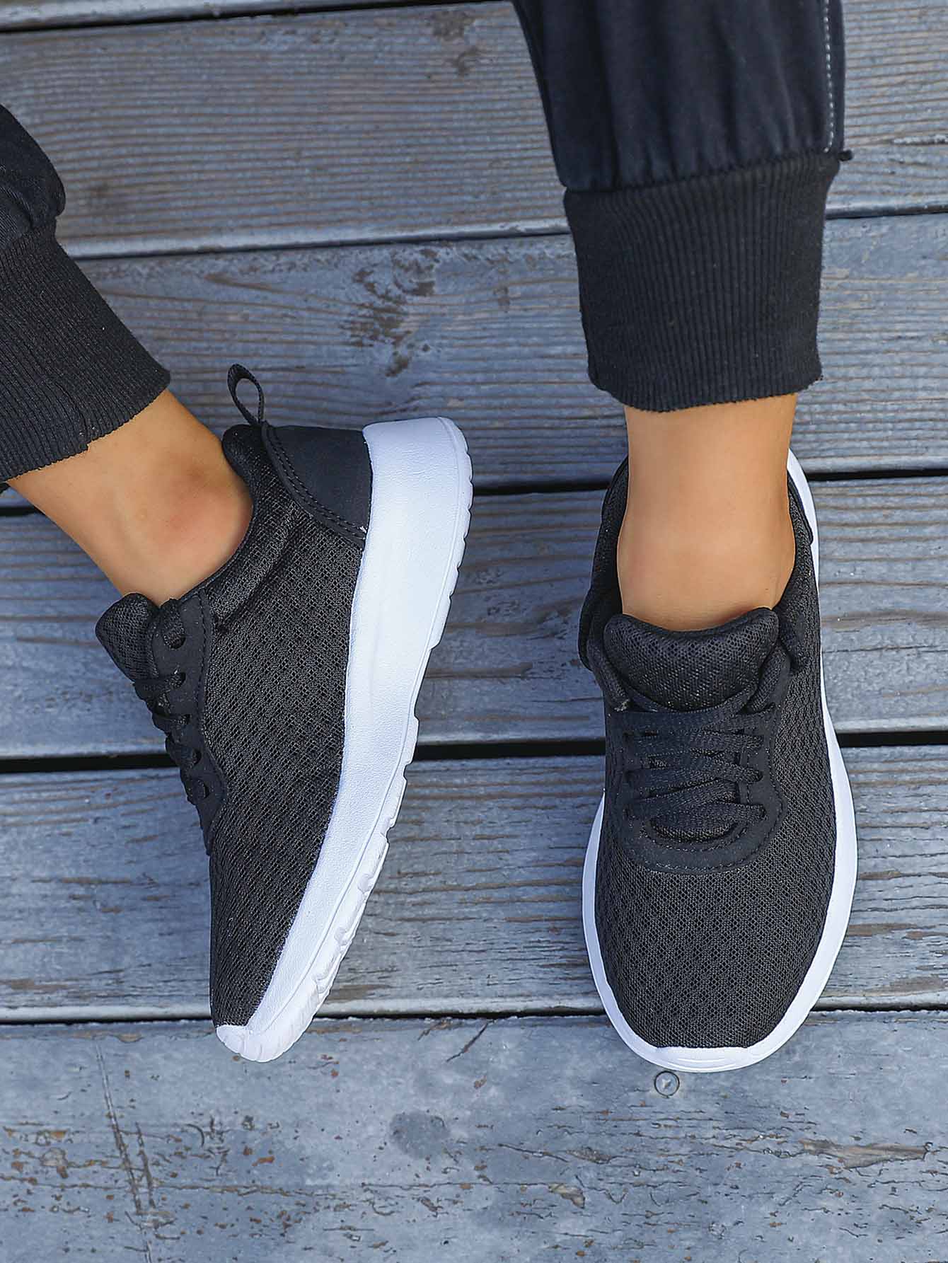 Niños Zapatos de atletismo panel con malla - Negro - Ver 1