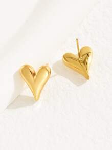 Heart Stud Earrings - Yellow Gold - View 2