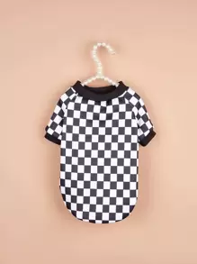 Áo hoodie họa tiết ô vuông hình gấu bông, chó và mèo phong cách Hàn Quốc, áo phông thú cưng - Đen và trắng - Xem 10