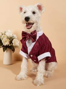 1入組蝴蝶結裝飾寵物外套 - 酒紅色 - 查看 1
