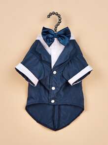 1pc Blue Dog Wedding Celebration Bow Tie Tuxedo Style Sturdy 2 In 1 Multi-Color Button Pet Shirt Suit - Blue - View 4