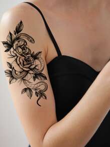 (một Mảnh Tóc) Hình Xăm Họa Tiết Rắn Chống Thấm Nước Và Lâu Dài Mô Phỏng Hình Xăm Gợi Cảm Cá Nhân Hóa - màu đen - Xem 2