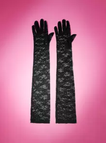 SHEIN MOD Lace Long Gloves Elegantwedding Valentines - Black - View 5
