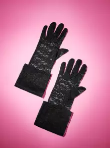 SHEIN MOD Lace Long Gloves Elegantwedding Valentines - Black - View 3