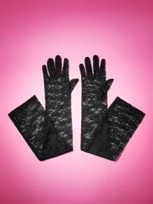SHEIN MOD Lace Long Gloves Elegantwedding Valentines - Black - View 2