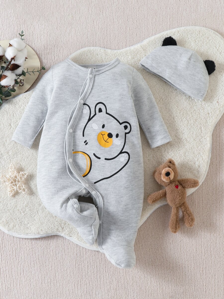 Đứa bé trai Đồ họa Hoạt hình Áo liền quần ngủ có chân Với mũ - Xám - Xem 1