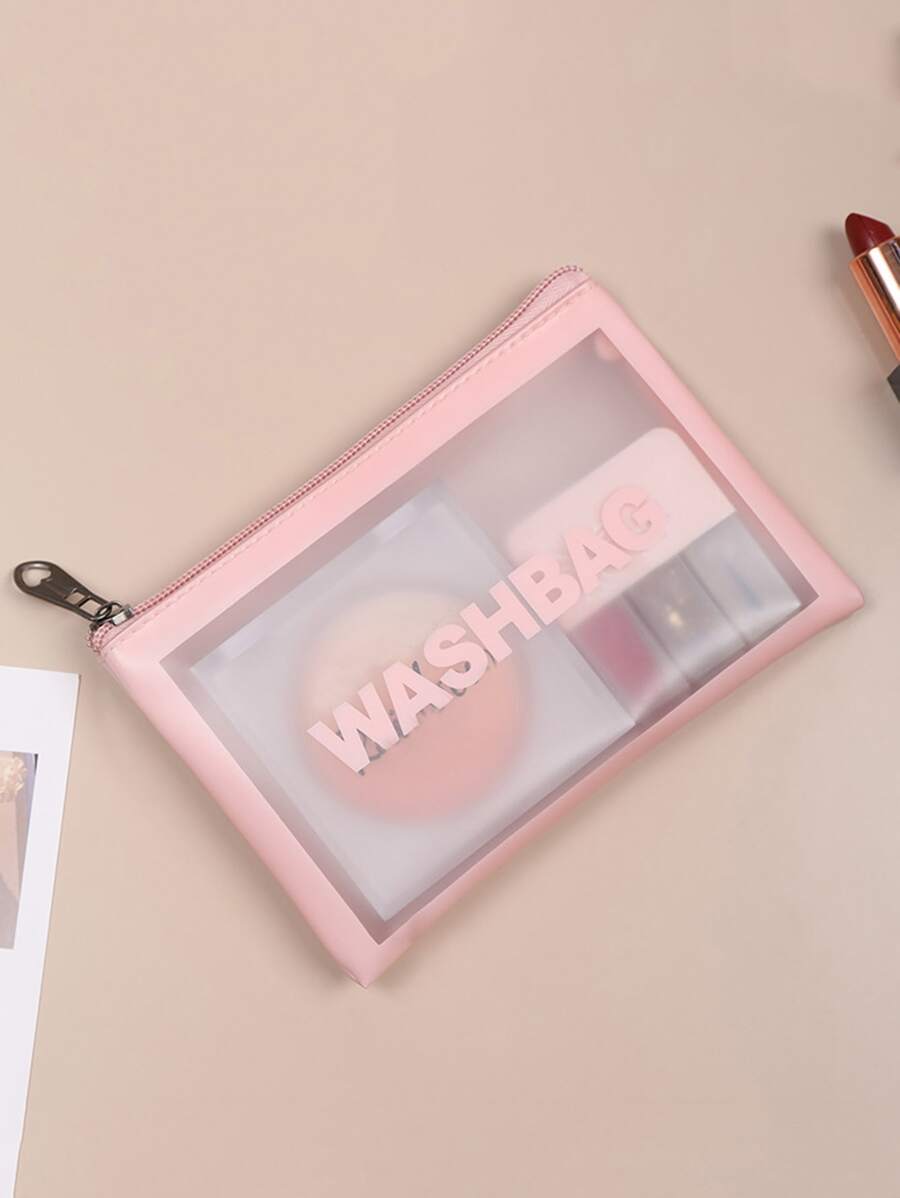 1 túi mỹ phẩm có chữ lồng - Hồng - Xem 1