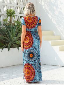 Maternity Surplice Wrap Allover Print Dress - Multicolor - View 2