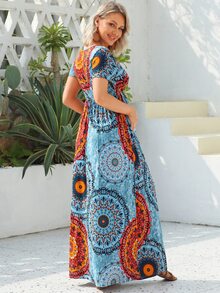 Maternity Surplice Wrap Allover Print Dress - Multicolor - View 4