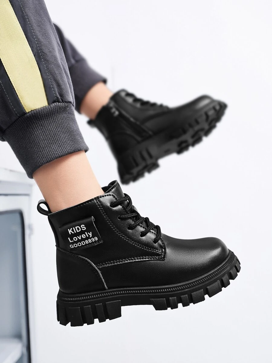 Niños Botas de combate con cordón delantero - Negro - Ver 1