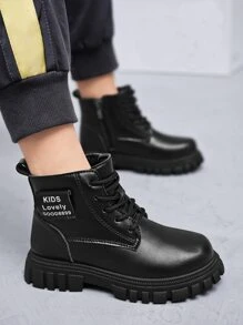 Niños Botas de combate con cordón delantero - Negro - Ver 2
