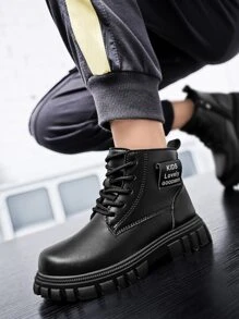 Niños Botas de combate con cordón delantero - Negro - Ver 4