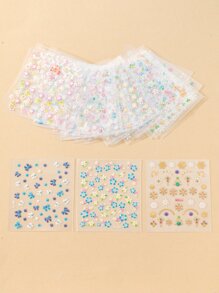 30 hojas Pegatina de arte de uña con patrón de flor - Multicolor - Ver 4