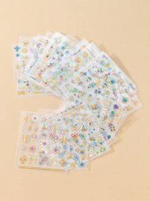 30 hojas Pegatina de arte de uña con patrón de flor - Multicolor - Ver 5
