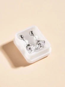 镶嵌锆石的不锈钢耳环 - 銀色 - 查看 2
