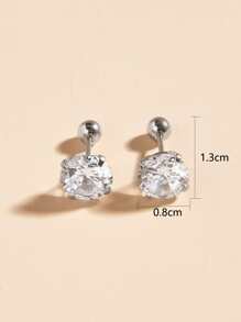 镶嵌锆石的不锈钢耳环 - 銀色 - 查看 3