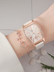 DISU Đồng hồ thạch anh trang trí bằng đá thạch anh 1 cái & Vòng đeo tay 1 cái - trắng - Xem 1