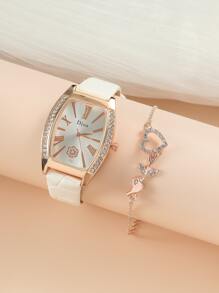 DISU Đồng hồ thạch anh trang trí bằng đá thạch anh 1 cái & Vòng đeo tay 1 cái - trắng - Xem 3