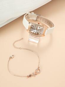 DISU Đồng hồ thạch anh trang trí bằng đá thạch anh 1 cái & Vòng đeo tay 1 cái - trắng - Xem 2