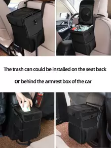 1pc 6l Waterproof Car Garbage Can - Black - View 5