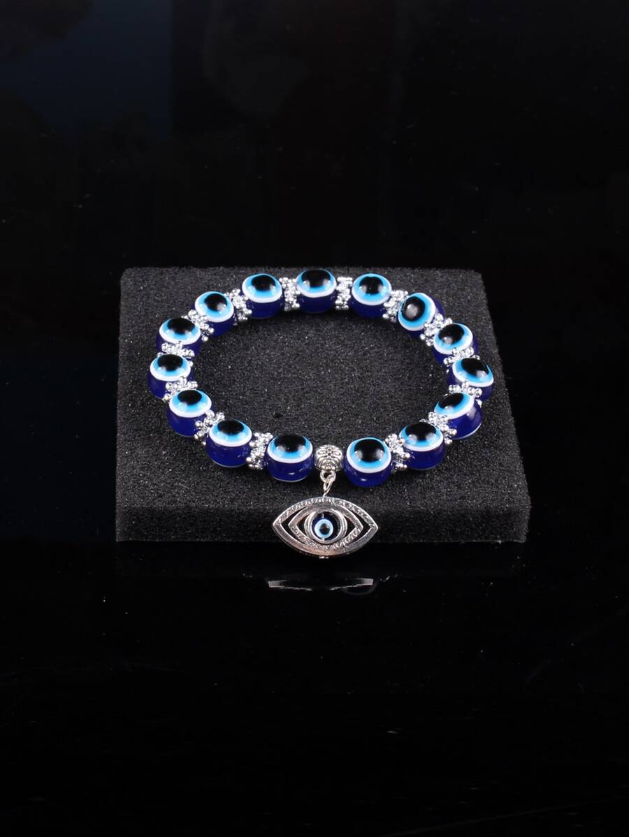 1pc Vintage Blue Eye Beads Hamsa Hand Bracelet Fashion Evil Eye Bracelet For Men Women - Multicolor - View 1