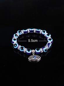 1pc Vintage Blue Eye Beads Hamsa Hand Bracelet Fashion Evil Eye Bracelet For Men Women - Multicolor - View 4