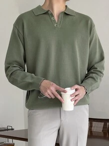 DAZY Men Polo Neck Button Front Jumper - Army Green - View 3