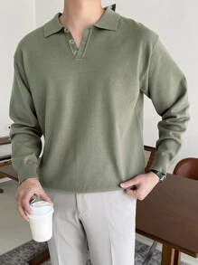 DAZY Men Polo Neck Button Front Jumper - Army Green - View 4