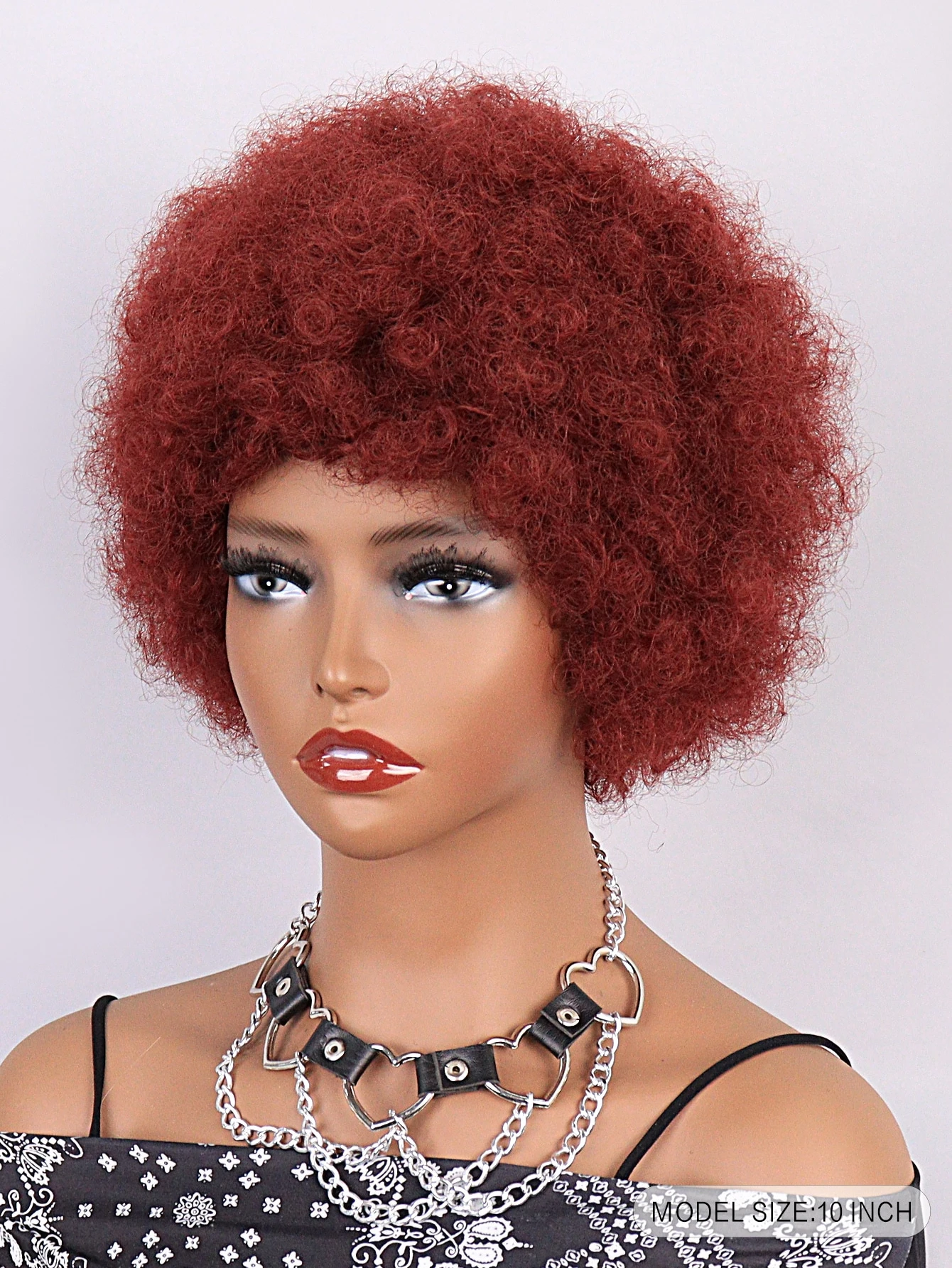 Miniatura 2 de Peluca sintética corto rizado con tupe Burdeos