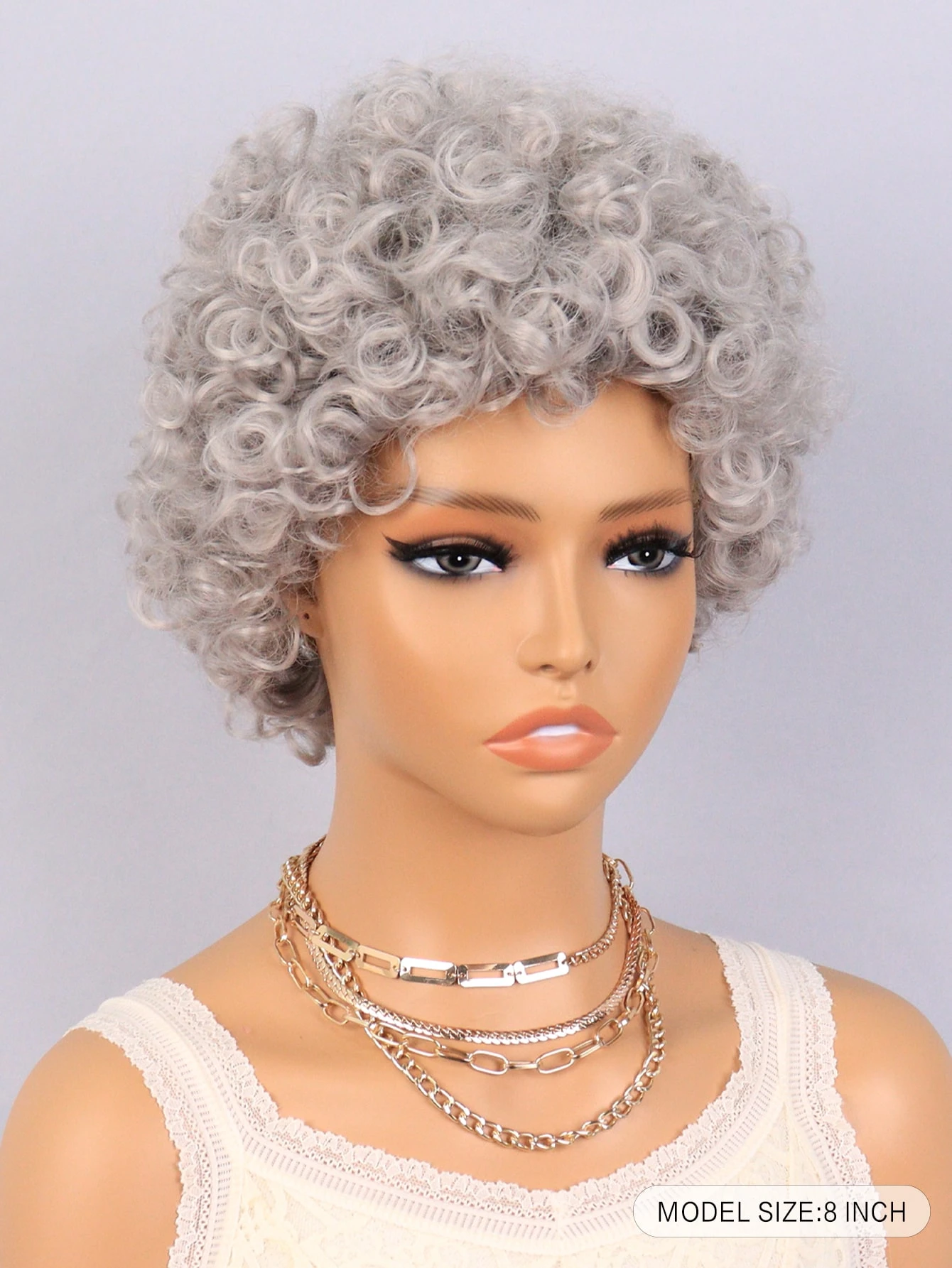 Miniatura 2 de Peluca sintética corto rizado con tupe Gris